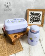 ظرف غذا دوطبقه و قمقمه نی‌دار طرح میوه - Image 6