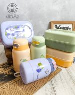 ظرف غذا دوطبقه و قمقمه نی‌دار طرح میوه