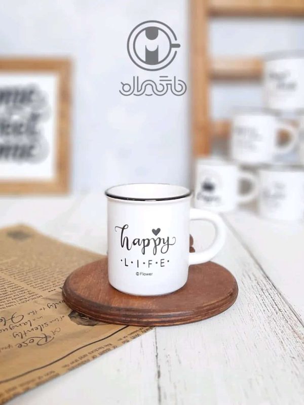 شات سرامیکی لبه مشکی طرح Happy